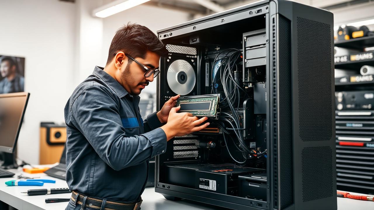 Verified technician repairing a desktop computer in Bangalore