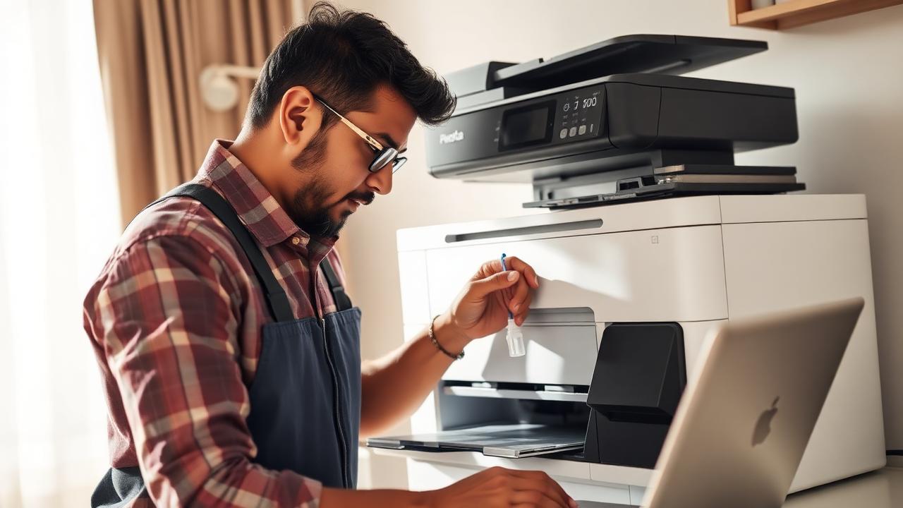 Verified technician repairing an office printer in Bangalore