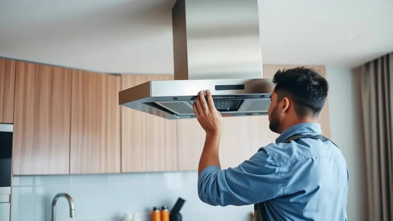 Verified technician deep cleaning a kitchen chimney in Bangalore