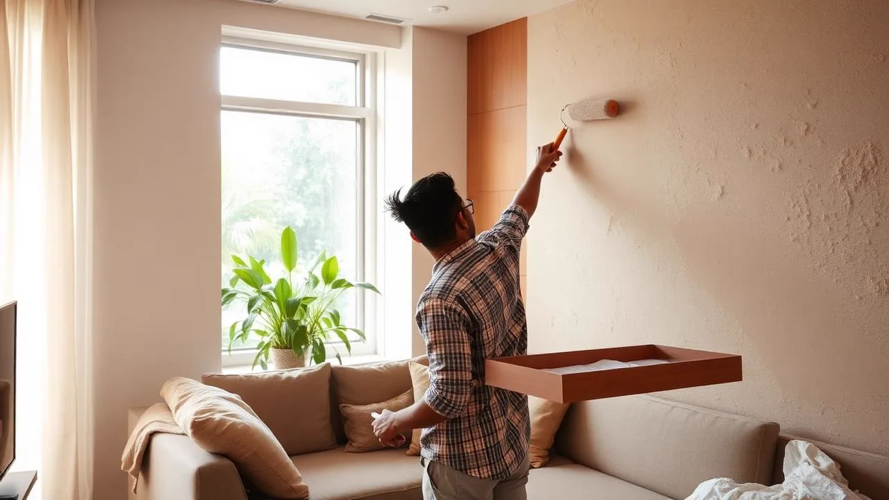 Verified painter applying fresh interior wall paint at a home in Bangalore
