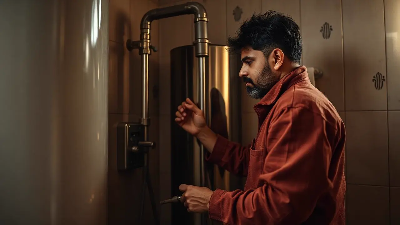 Verified technician repairing a wall-mounted geyser water heater in Delhi NCR