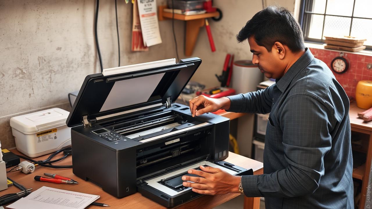 Verified technician repairing an office printer in Hyderabad