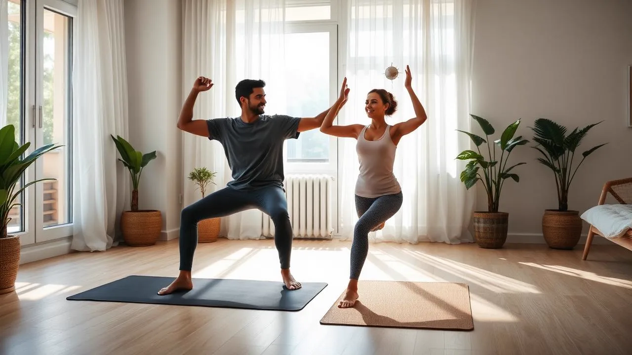 Certified yoga and fitness trainer guiding a client through a session at home in Chennai