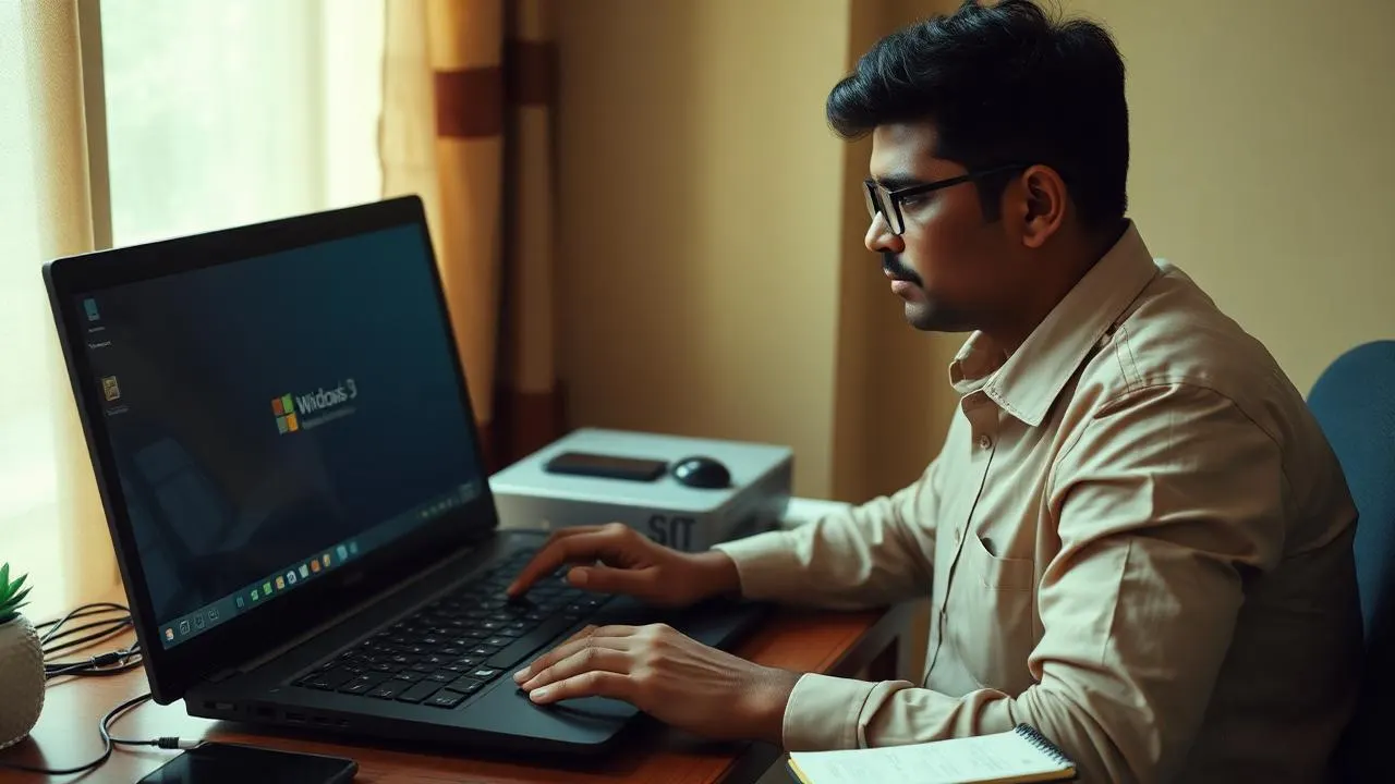 Verified computer technician installing Windows and essential software on a laptop in Hyderabad