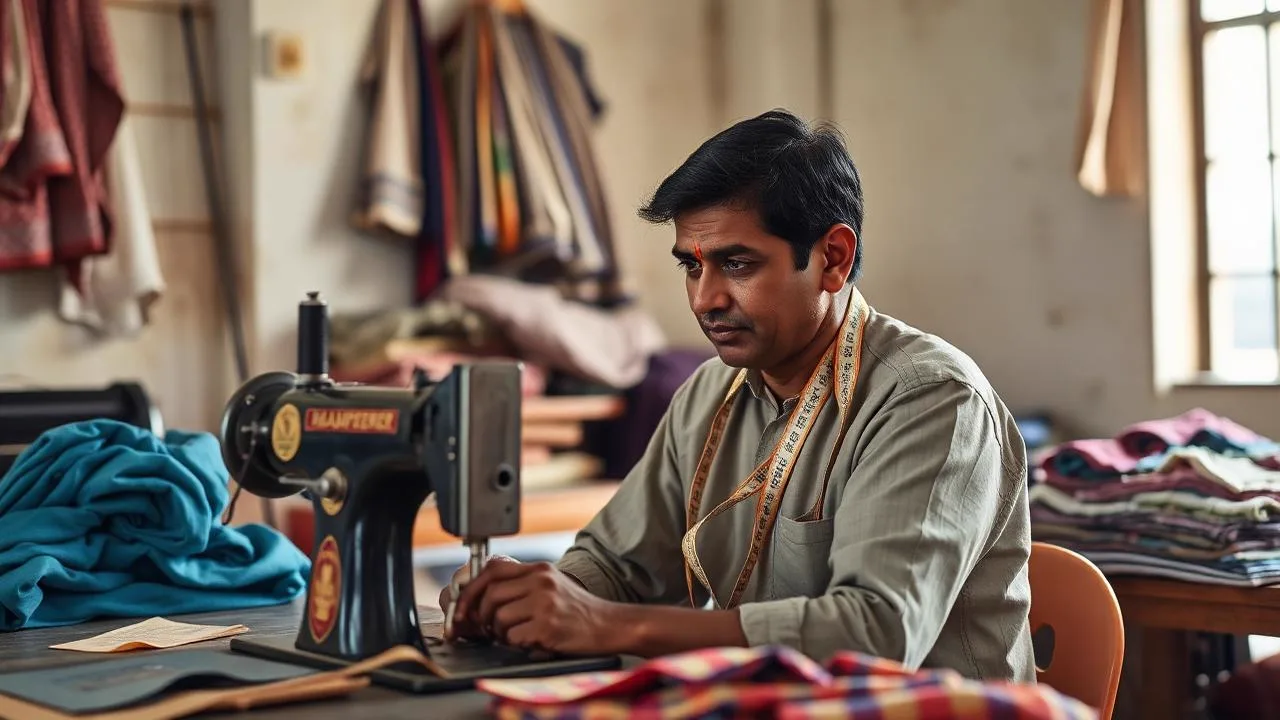 Verified tailor stitching and altering garments at a tailoring shop in Hyderabad