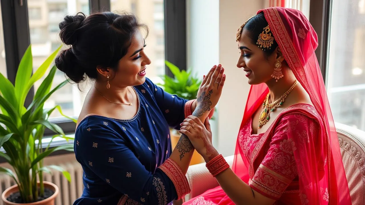 Verified mehendi artist applying bridal henna design at a home in Bangalore