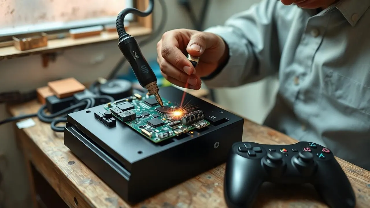 Verified technician repairing a gaming console on an anti-static workbench in Mumbai