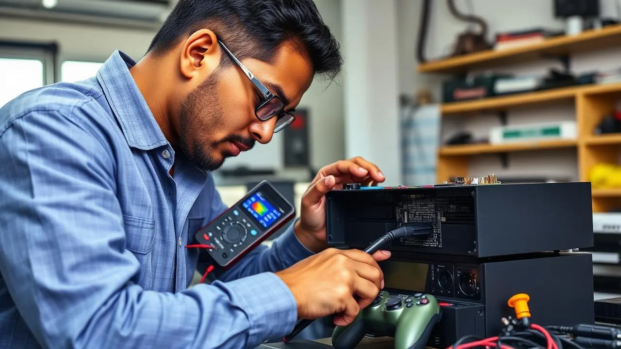 Verified technician repairing a gaming console on an anti-static workbench in Bangalore