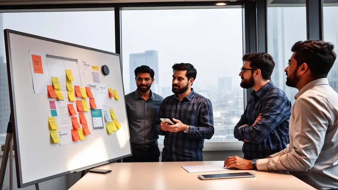 Web and mobile app development team working on a client project in Mumbai