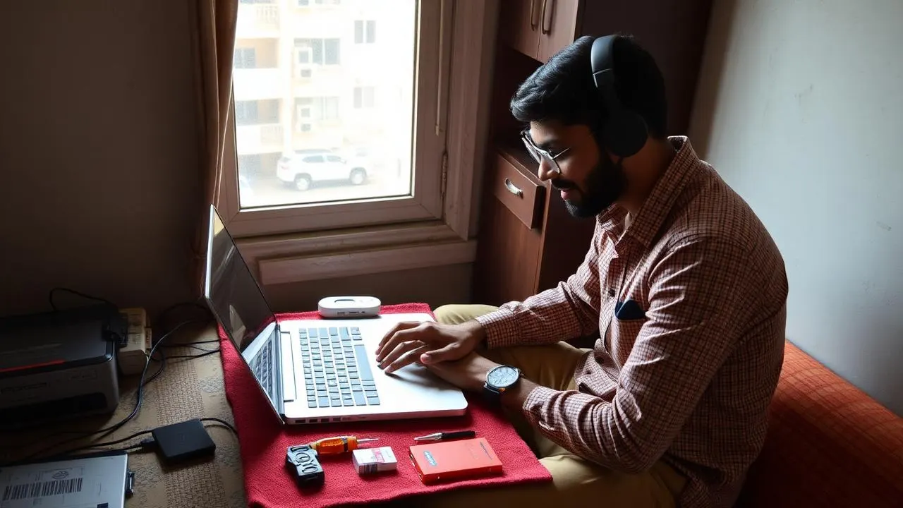 Verified computer technician installing Windows and essential software on a laptop in Mumbai