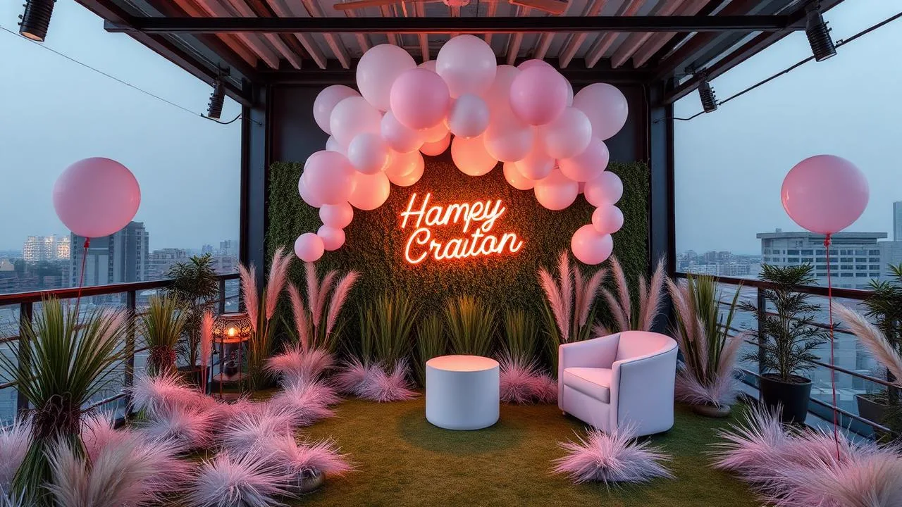 Event decoration team setting up a floral and lighting stage for a function in Bangalore