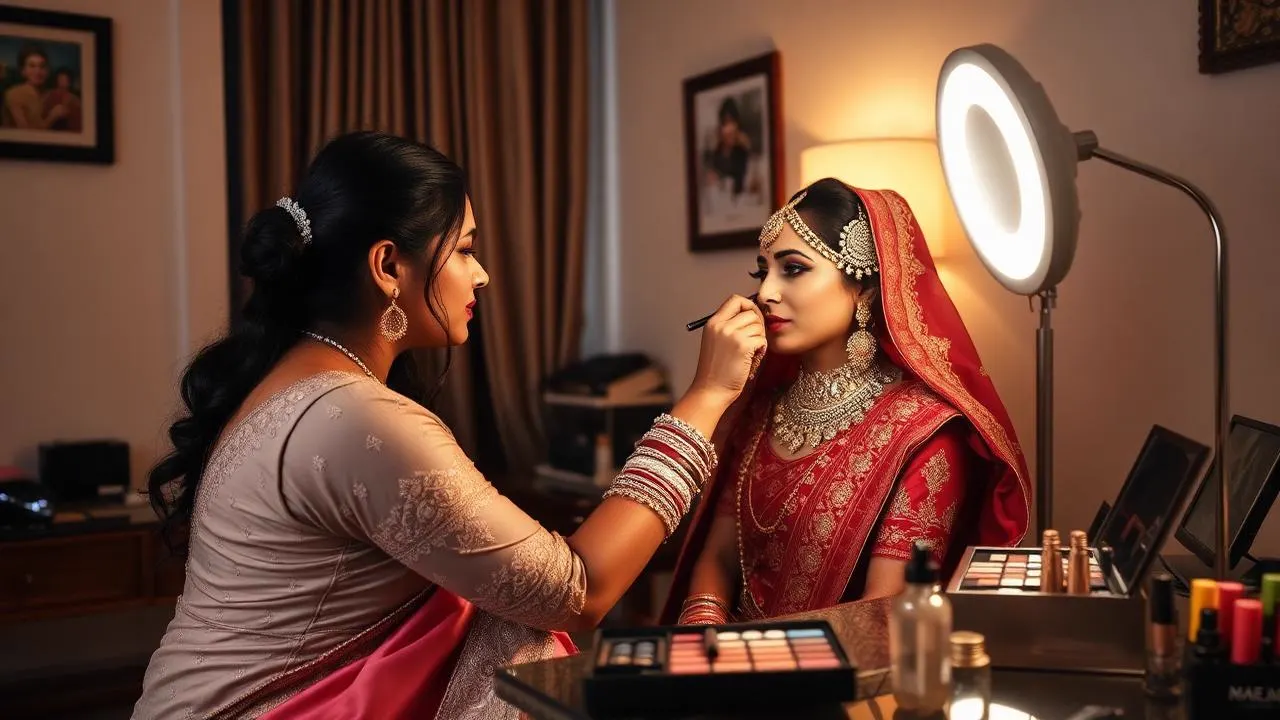 Professional beautician providing a salon at home service to a client in Delhi