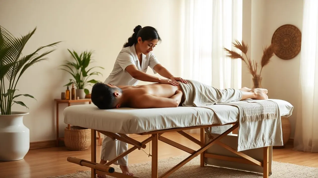 Professional massage therapist giving a therapeutic massage at a client's home in Hyderabad