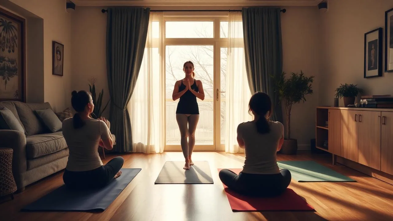 Certified yoga and fitness trainer guiding a client through a session at home in Delhi